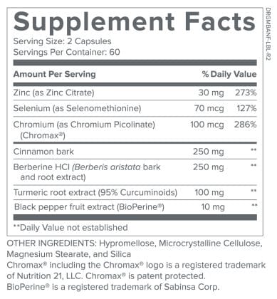 Metabolic Advanced Ingredients Chart